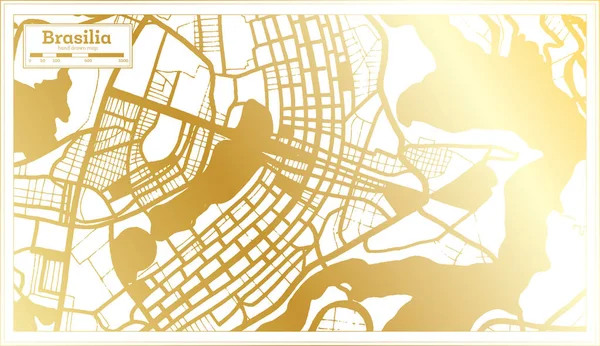 Brasilia Brazil City Map Retro Style Golden Color Outline Map — Stock Vector