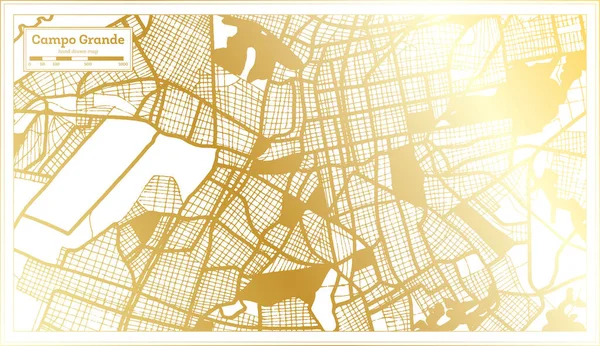 Stadtplan Von Campo Grande Brasilien Retro Stil Goldener Farbe Übersichtskarte — Stockvektor