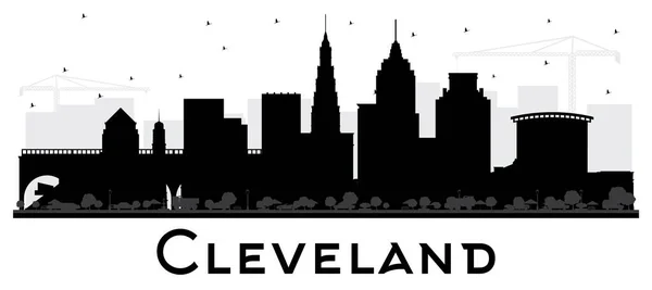 Cleveland Ohio City Skyline Silhouette Com Edifícios Negros Isolados Branco — Vetor de Stock