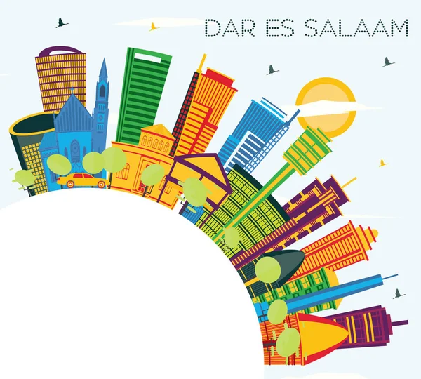 达累斯萨拉姆坦桑尼亚市天际线与色彩建筑 蓝天和复制空间 病媒说明 商务旅游与现代建筑的概念 — 图库矢量图片