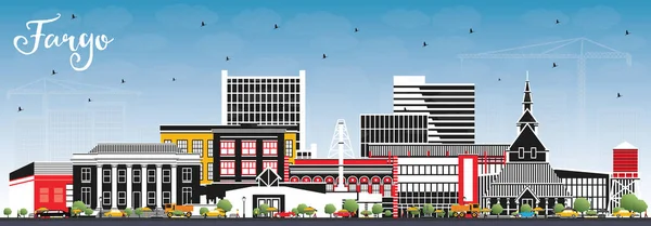 Fargo North Dakota City Skyline Kolorowymi Budynkami Błękitnym Niebem Ilustracja — Wektor stockowy