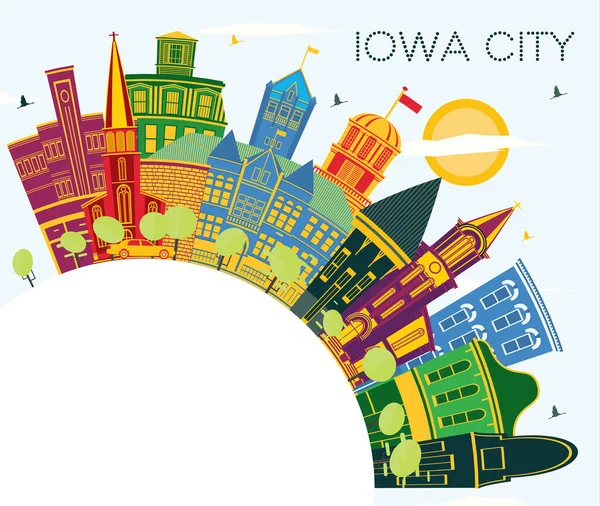 Iowa City Skyline Mit Farbigen Gebäuden Blauem Himmel Und Kopierraum — Stockvektor