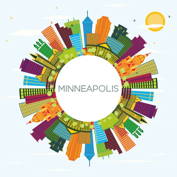 Minneapolis Minnesota Usa City Skyline Avec Bâtiments Couleur Ciel Bleu — Image vectorielle