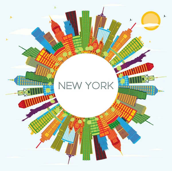 New York Usa City Skyline Color Skyscrapers Blue Sky Copy — Stock Vector