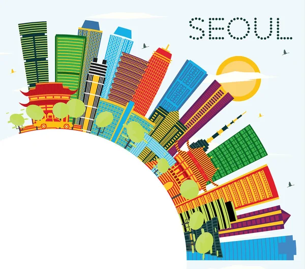 Szöul Dél Korea City Skyline Színes Épületekkel Kék Égbolttal Fénymásolási — Stock Vector