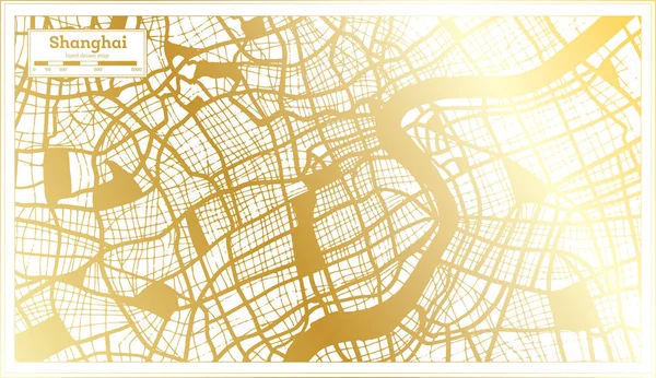 Shanghai China City Map Retro Style Golden Color Outline Map — Stock Vector