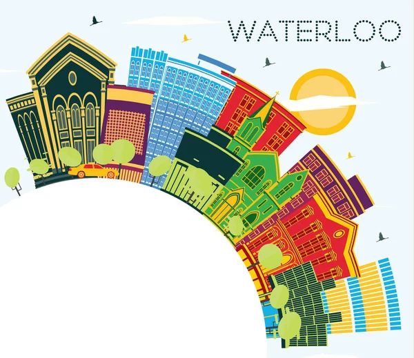 Waterloo Iowa Skyline Kolorowymi Budynkami Błękitnym Niebem Kopiuj Przestrzeń Ilustracja — Wektor stockowy