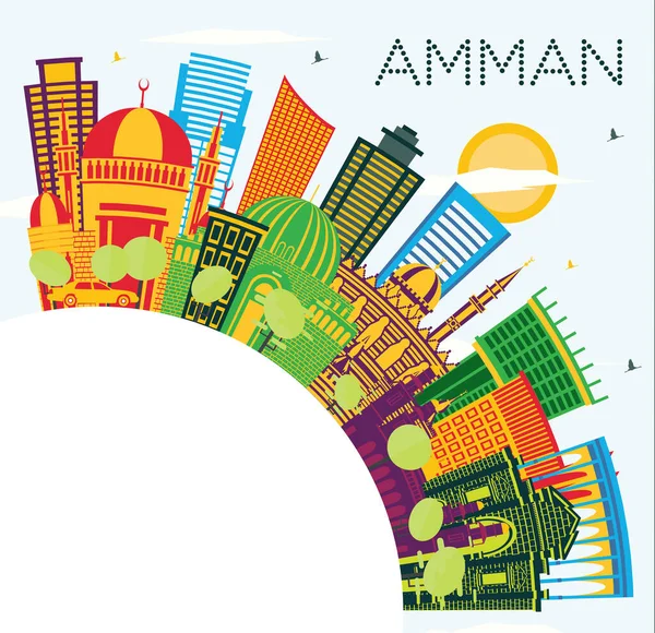 Amman Jordan City Skyline Med Color Buildings Blue Sky Och — Stock vektor