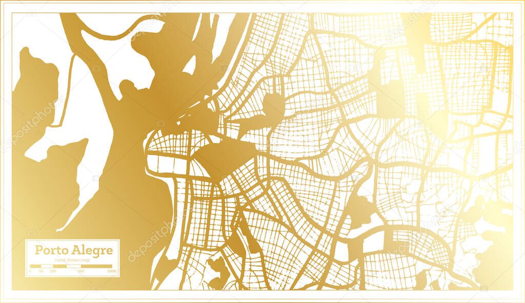 Porto Alegre Brazil City Map in Retro Style in Golden Color. Outline Map. Vector Illustration.