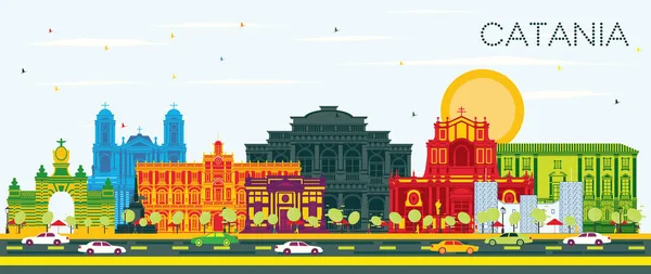 Catania Itálie City Skyline Barevnými Budovami Modrým Nebem Vektorová Ilustrace — Stockový vektor