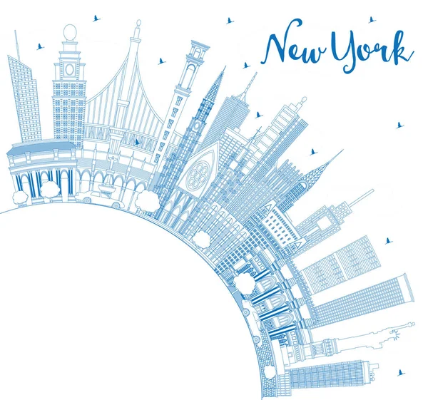 Obrys New York Usa City Skyline Blue Buildings Copy Space — Stockový vektor