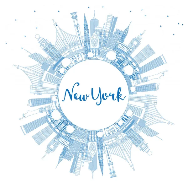 Obrys New York Usa City Skyline Blue Buildings Copy Space — Stockový vektor