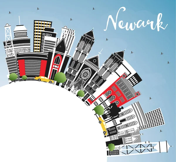 Newark New Jersey City Skyline Con Edificios Color Cielo Azul — Vector de stock