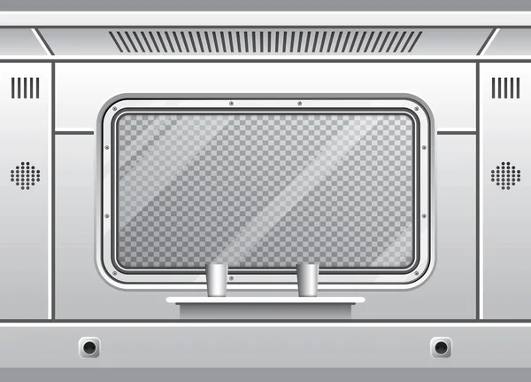 Trein Wagon Interieur Met Raam Grijze Muur Vector Illustratie Passagierscompartiment — Stockvector