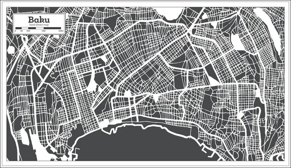 Baku Azerbejdżan Mapa Miasta Kolorze Czarno Białym Stylu Retro Zarys — Wektor stockowy