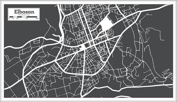 Elbasan Albânia Mapa Cidade Preto Branco Cor Estilo Retro Mapa —  Vetores de Stock