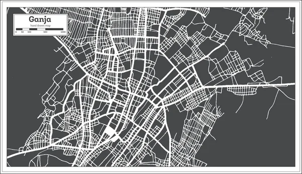 Ganja Aserbaidschan Stadtplan Schwarz Weiß Retro Stil Übersichtskarte Vektorillustration — Stockvektor