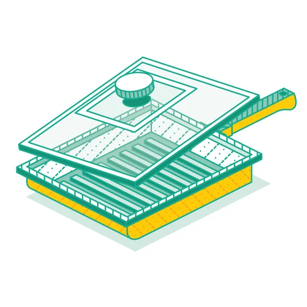 Outline Isomric Grill Pan Con Coperchio Isolato Bianco Illustrazione Vettoriale — Vettoriale Stock