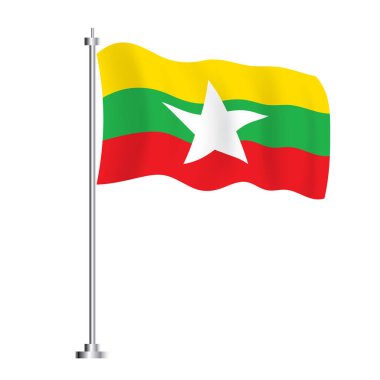 Burmese Flag. Isolated Wave Flag of Burma Country. Vector Illustration. Independence Day.