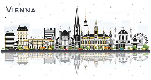 Vienna Austria City Skyline Met Kleurengebouwen Reflecties Geïsoleerd Wit Vector — Stockvector