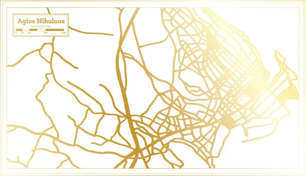 Agios Nikolaosギリシャ都市地図ゴールデンカラーでレトロスタイルで 概要図 ベクターイラスト — ストックベクタ