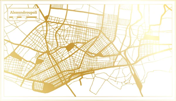 Alexandroupoli Grécia Mapa Cidade Estilo Retro Cor Dourada Mapa Contorno —  Vetores de Stock