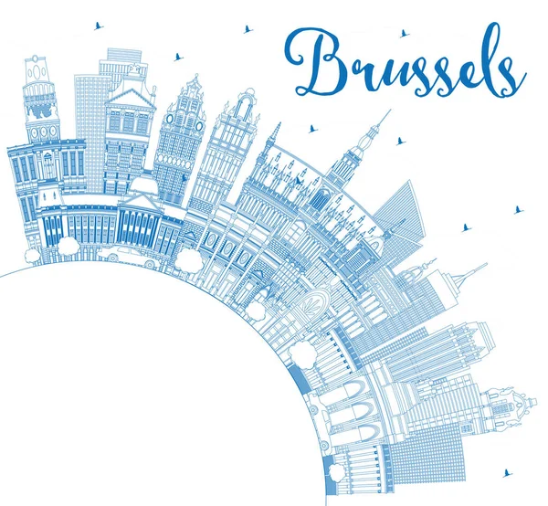 Outline Brussels Belgium City Skyline Blue Buildings Copy Space Vector — Stock Vector