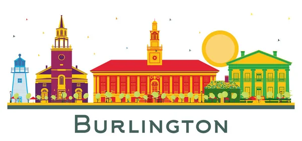 Burlington Vermont Usa City Skyline Con Edificios Color Aislados Blanco — Vector de stock
