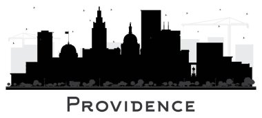 Providence Rhode Island City Skyline Silhouette ve White 'ta izole edilmiş siyah binalar. Vektör İllüstrasyonu. Providence USA Cityscape ve Tarihi Eserler. Modern Mimariyle İş Seyahati ve Turizm Konsepti.