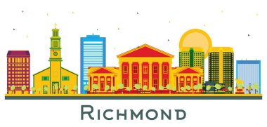 Richmond Virginia USA City Skyline ve White 'da izole edilmiş Renk Binaları. Vektör İllüstrasyonu. Tarihi Mimariyle İş Seyahati ve Turizm Konsepti. Tarihi Simgelerle Richmond Şehir Manzarası.