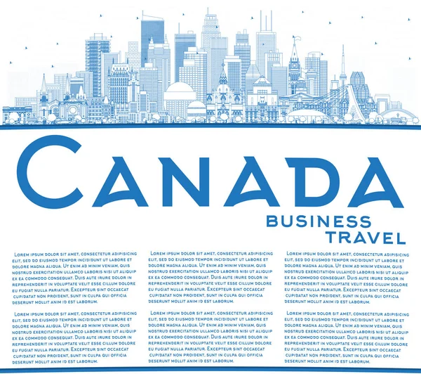 概述加拿大城市天际线与蓝色建筑和复制空间 病媒说明 历史建筑的概念 加拿大城市景观与地标 渥太华 多伦多 蒙特利尔 温哥华 — 图库矢量图片