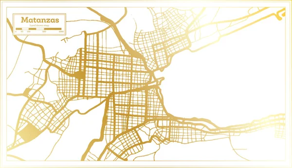 Matanzas Cuba Mapa Města Retro Stylu Zlaté Barvě Obrysová Mapa — Stockový vektor