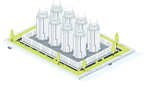 Stockage Ionique Essence Pétrole Brut Diesel Parc Réservoirs Isolé Sur — Image vectorielle