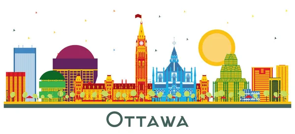 Ottawa Canada City Skyline Com Edifícios Coloridos Isolados Branco Ilustração — Vetor de Stock