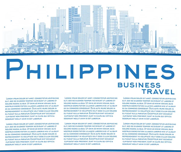 Delinear Filipinas City Skyline Con Edificios Azules Espacio Copia Ilustración — Vector de stock
