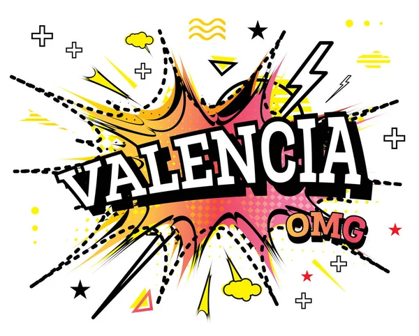 Valencia Comic Text Pop Art Style Isolado Fundo Branco Ilustração — Vetor de Stock