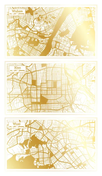 Xian Wuxi Wuhan China City Map Set Estilo Retro Cor — Fotografia de Stock