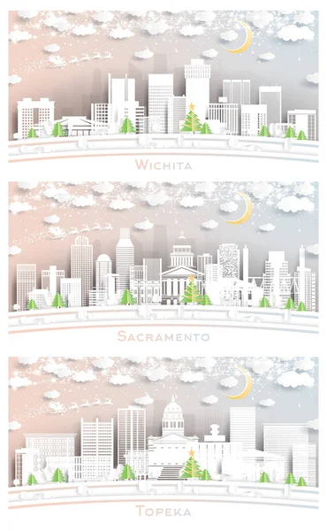 Topeka Wichita Kansas Sacramento California Usa City Skyline Set Paper — Stock Photo, Image