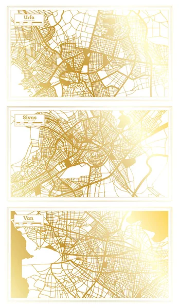 Mapa Ciudad Sivas Van Urfa Turquía Set Retro Style Golden —  Fotos de Stock