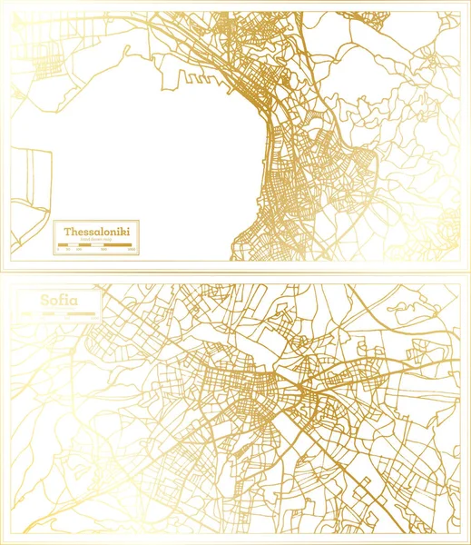 Sofia Bulgaria Thessaloniki Greece City Map Set Retro Style Golden — Fotografia de Stock