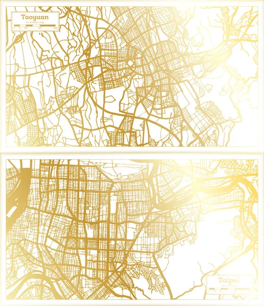 Taipei Taoyuan Taiwan City Map Set Retro Style Golden Color — стокове фото