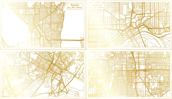 Wilmington Saint Paul Wichita Seattle Usa City Map Set Retro — Fotografia de Stock
