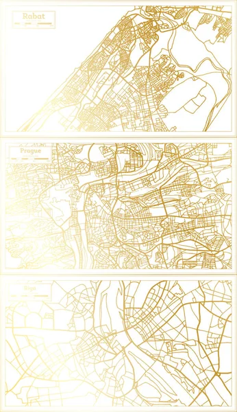 Prag Tschechische Republik Riga Lettland Und Rabat Marokko Stadtplan Set — Stockfoto