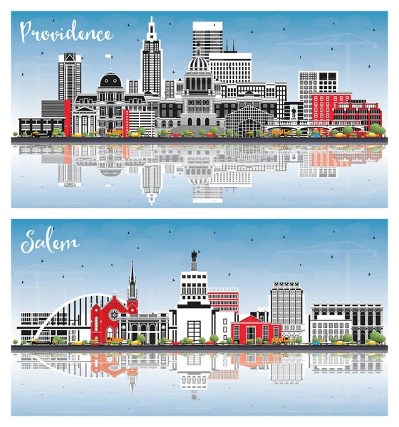 Salem Oregon Providence Rhode Island City Skyline Set Color Buildings — Stock Photo, Image