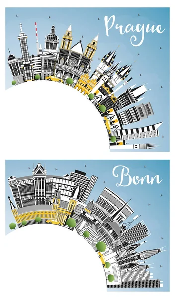 Bonn Duitsland Praag Tsjechische Republiek City Skyline Set Met Kleurengebouwen — Stockfoto