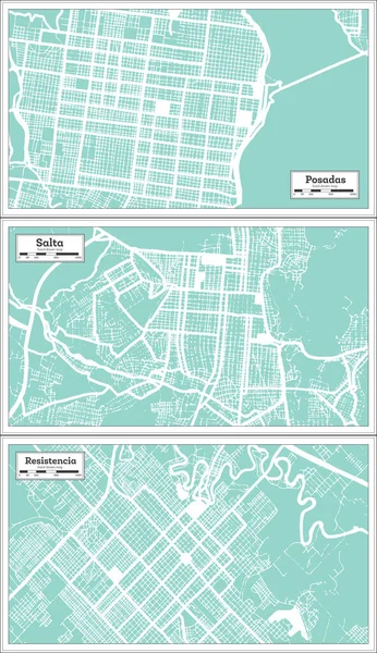 Salta Resistencia Posadas Argentina City Map Set Retro Style Mapa — Foto de Stock