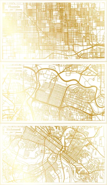 Сакраменто Річмонд Фінікс Карта Міста Сша Встановлені Стилі Ретро Золотому — стокове фото