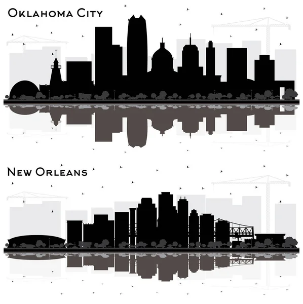 New Orleans Louisiana Oklahoma City Skyline Silhouette Set Con Edifici — Foto Stock