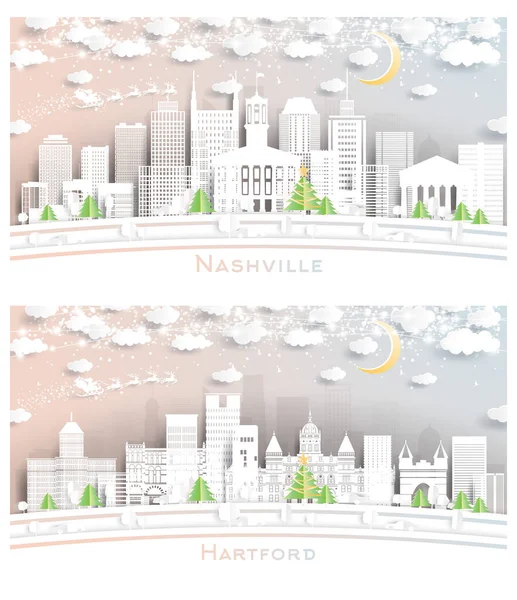 Hartford Connecticut Nashville Tennessee Usa City Skyline Set Paper Cut — Stok fotoğraf