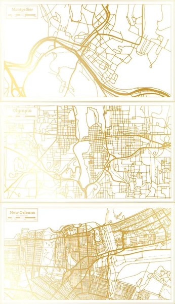 オリンピア ニューオーリンズ モンペリエUsaシティマップゴールデンカラーでレトロスタイルに設定します 概要図 — ストック写真